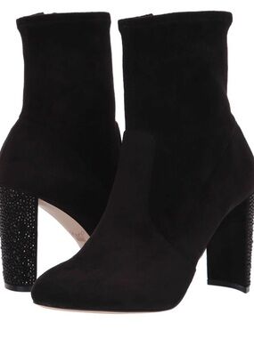 Badgley Mischka Jewel Women's Black Suede Block Heel Ankle Boots